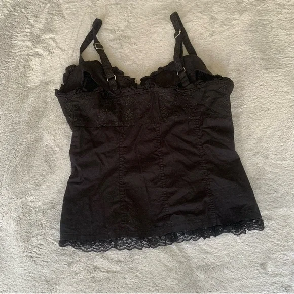Tripp NYC SKULL EMBROIDERY CORSET Sz Med Black Lace Top Flaw - Picture 6 of 8